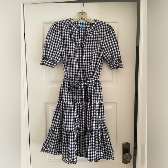 Draper James Loretta Nassau Navy and White Gingham Shirt Dress Size Small - Picture 2 of 5
